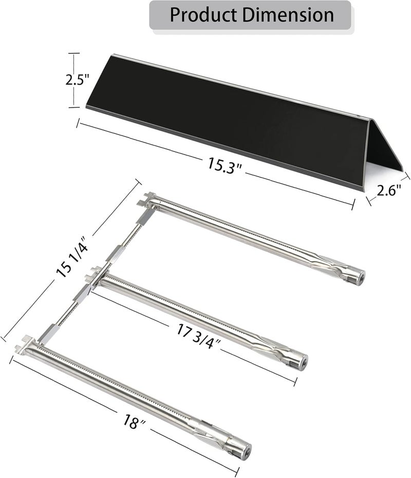 Leship Store Spirit e310 Grill Parts,7636 Flavorizer Bars and 69787 Burner Tube for Weber Spirit and Spirit II 300 Series E310 E320 S310 S320 with Front Control (15.3" Flavor Bars,18" Burner Tube) - Image 2